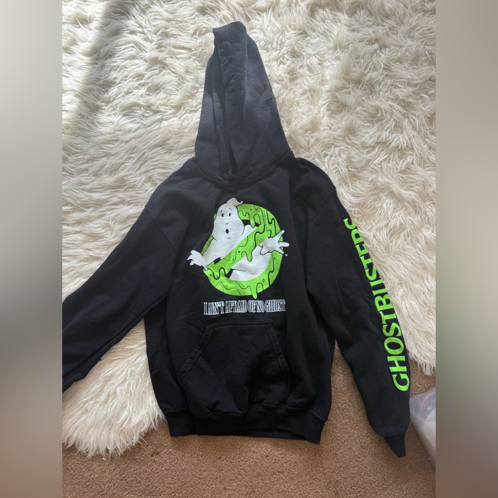 Kids ghostbusters hoodie - Black and Green small - no drawstring